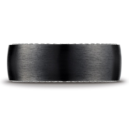 7.5mm Benchmark Black Titanium Ring with Side Silver Rope