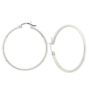 14k White Gold 2mm Hoops Earrings 35mm