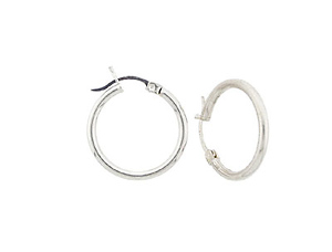 14k White Gold 2mm Hoops Earrings 20mm