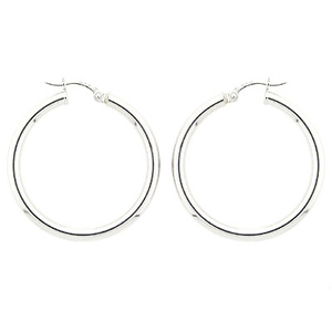 14K White Gold 2.5mm Hoops Earrings 33mm