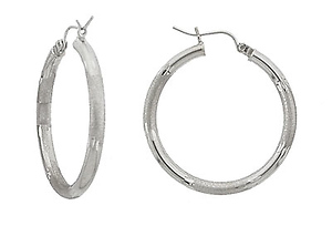 Satin and Polish White Gold Tube Hoops