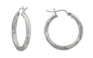 Satin and Polish White Gold Tube Hoops