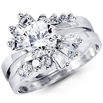 14K White Gold Bypass Round & Baguette CZ Wedding Ring Set