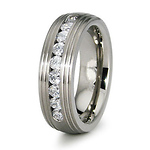 Channel Set 8mm CZ Titanium Wedding Band