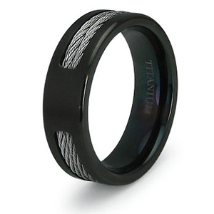 7mm Double Cable Inlay Black Titanium Ring