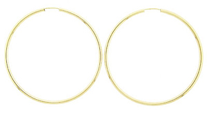 14k Yellow Gold 1mm Hoops Earrings 53mm