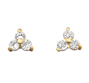 14K Yellow Gold Trio CZ Earring