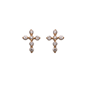 14k Petite Coss Stud Earrings with Cubic Zirconia