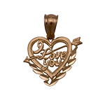 I Love You Heart and Arrow 14k Pendant