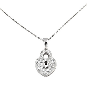 Heart Lock Box Silver CZ Pendant