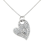 Floating Heart within a Heart CZ Silver Necklace
