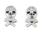 Skull and Crossbones Sterling Silver CZ Earrings