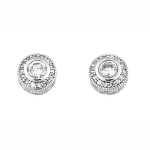 Silver Round Cubic Zirconia Bezel Stud