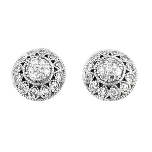 Rounded Silver Shield Pave Earrings