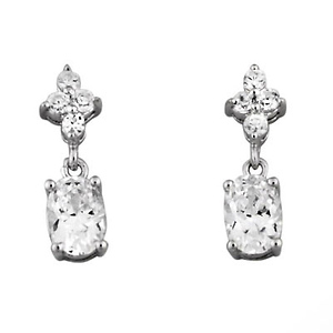 Silver Oval CZ Drop Earrings