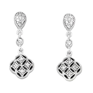 Silver Clover Pave CZ Drop Earrings