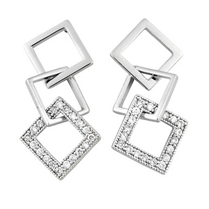 Square Sterling Silver CZ Drop Earrings