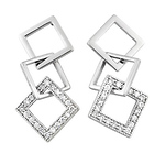 Square Sterling Silver CZ Drop Earrings