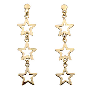 14k Yellow Gold Three Star Drop Earrings
