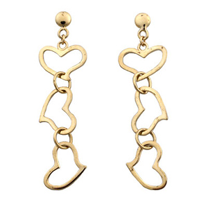 14k Yellow Gold Floating Heart Drop Earrings