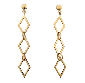 14k Yellow Gold Diamond Shape Drop Earrings