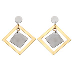14k Two Tone Gold Square Diamond Shape Earrings