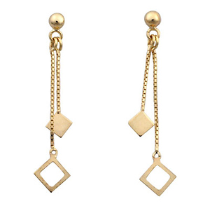 14k Yellow Gold Diamond Shape Drop Earrings