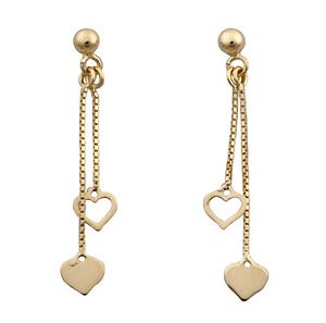 14k Yellow Gold Heart Drop Earring