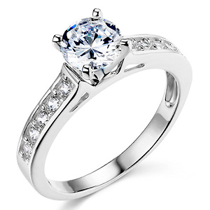 Sterling Silver Cathedral Set Solitaire Round Cut CZ Engagement Ring