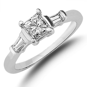 14K White Gold Baguette & Princess Cut Diamond Engagement Ring
