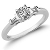 14K White Gold Round & Baguette Cut Diamond Engagement Ring
