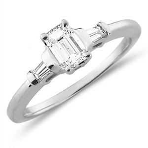 Slim 14K White Gold Emerald Cut Diamond Engagement Ring