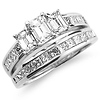 14K White Gold Three-Stone Diamond Wedding Ring Set