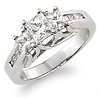 14K White Gold 3 Stone Princess Cut Diamond Engagement Ring