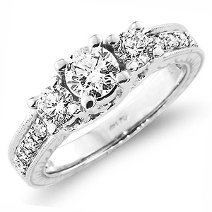 Chic 3 Stone 14K White Gold Diamond Engagement Ring