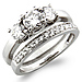 14K White Gold 3 Stone Diamond Wedding Ring Set thumb 0