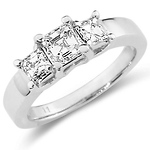 14K Three Stone Asscher Cut Diamond Engagement Ring