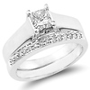 14K White Gold Solitaire Princess Cut Diamond Engagement Ring Set