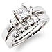 14K White Gold 3 Stone Princess Cut Diamond Wedding Ring Set 0.85ctw thumb 0