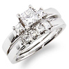 14K White Gold 3 Stone Princess Cut Diamond Wedding Ring Set 0.85ctw