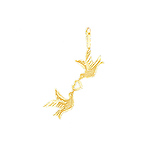 Mini Love Birds Heart Charm Pendant in 14K Yellow Gold