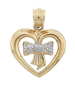 Heart Ribbon White Pave Gold Charm