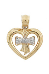 Heart Ribbon White Pave Gold Charm