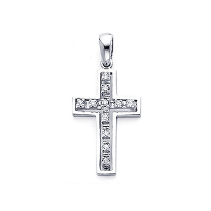 14K White Gold Edged Diamond Cross (0.14 ctw)