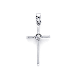 14K White Gold Solitaire Diamond Cross (0.04 ctw)