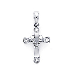 14K White Gold Diamond Stone Cross (0.05 ctw)