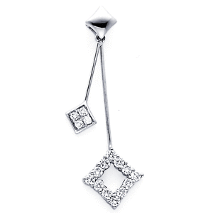 Fancy Dangling Square 18K White Gold Round Diamond Pendant