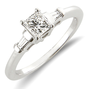 Three Stone Baguette & Princess Cut Diamond Engagement Ring