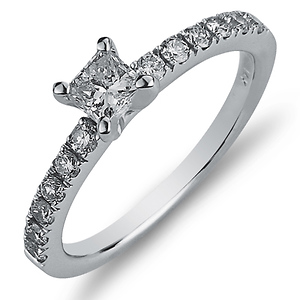 14K White Gold Nouveau Style Princess Cut Diamond Engagement Ring