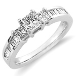 14K White Gold Princess Cut Three Stone Engagement Ring
